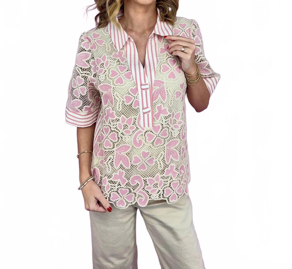 NEW VOY women's the blushing belle lace blouse in pink